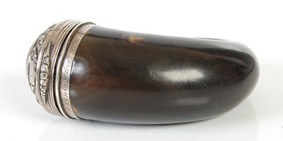 Lot 234 - A Scottish curly horn silver-mounted snuff...