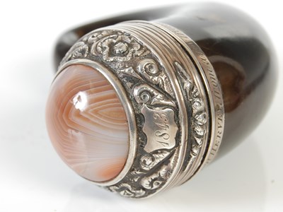Lot 234 - A Scottish curly horn silver-mounted snuff...