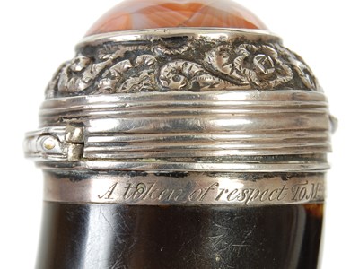 Lot 234 - A Scottish curly horn silver-mounted snuff...