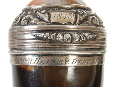 Lot 234 - A Scottish curly horn silver-mounted snuff...
