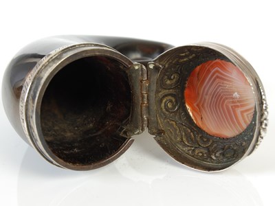 Lot 234 - A Scottish curly horn silver-mounted snuff...
