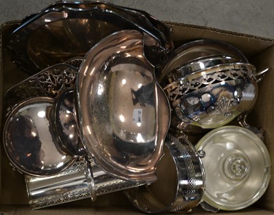 Lot 608 - A box of assorted EP ware, to include trays; a...