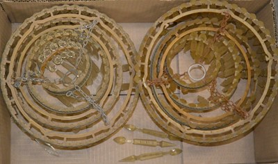 Lot 613 - A pair of chandeliers, with plastic pendants.