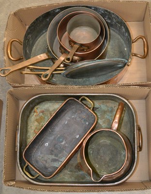 Lot 615 - Two boxes of assorted copper cookware, to...