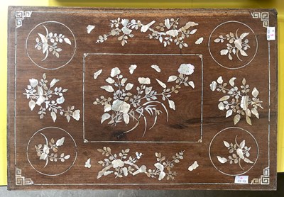 Lot 464 - A Chinese hardwood inlaid wall panel,...