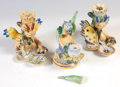 Lot 445 - A near pair of Cantagalli Majolica Griffon...