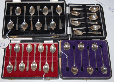 Lot 143 - Four cased sets of silver coffee spoons, to...