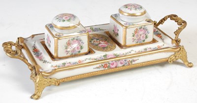 Lot 426 - A Limoges porcelain double inkwell desk tidy,...