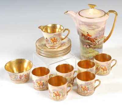 Lot 418 - A Crown Devon ceramic coffee set, hand painted...