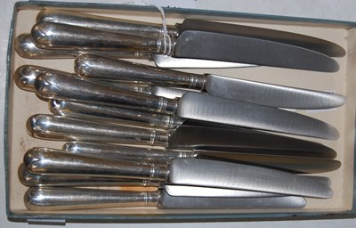 Lot 148 - Six silver handled table knives and six...