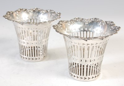 Lot 139 - A pair of Birmingham silver pierced vases,...