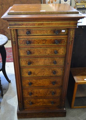 Lot 852 - A Victorian burr walnut Wellington chest, with...