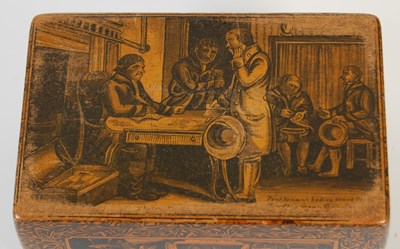 Lot 236 - A Mauchline ware penwork oblong snuff box,...
