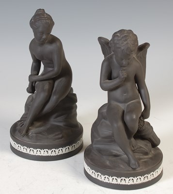 Lot 394 - Two Wedgwood black basalt figurines,...
