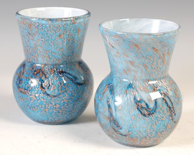 Lot 397 - A pair of Ysart style blue glass vases, with...