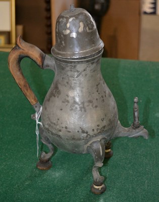 Lot 525 - An 18th century pewter coffee urn, of baluster-...