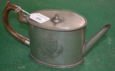 Lot 528 - A late 18th century pewter oval teapot, with...