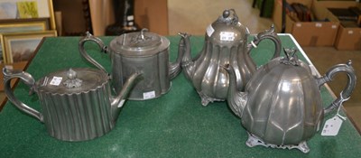 Lot 536 - Four various Britannia metal teapots: one...