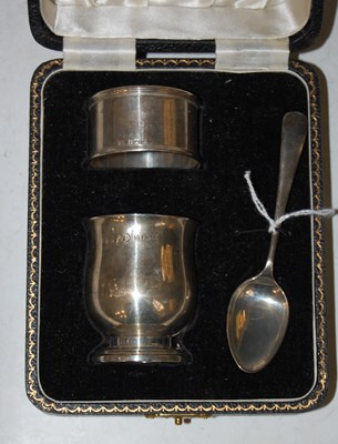 Lot 152 - A cased Birmingham silver three-piece egg cup,...