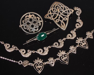 Lot 8 - Four pieces of Scottish silver jewellery, to...
