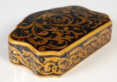 Lot 237 - A Mauchline ware cartouche-shaped snuff box,...