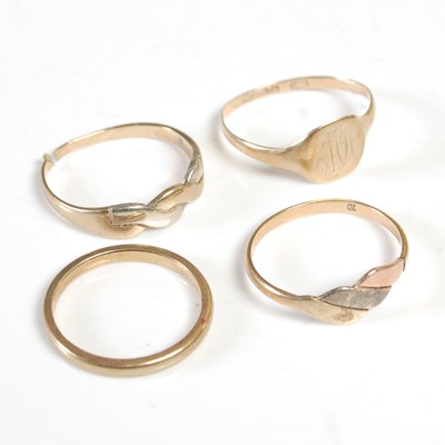 Lot 51 - A group of four assorted 9ct gold rings (one...
