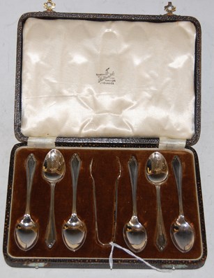 Lot 153 - A cased set of six Birmingham silver teaspoons...