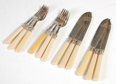 Lot 152 - A set of six silver plated fish knives and forks.