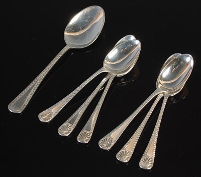 Lot 160 - A set of six Sheffield silver coffee spoons;...