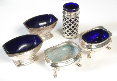 Lot 164 - A group of five assorted silver cruets, the...