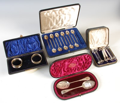 Lot 161 - A cased pair of London silver spoons; a cased...