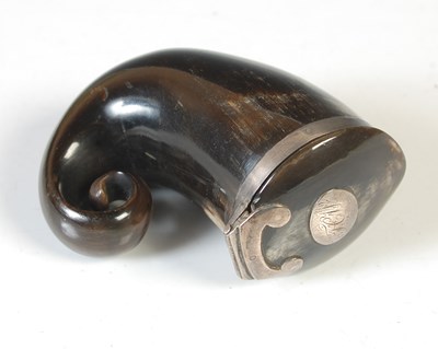 Lot 178 - An antique white metal mounted curly horn...