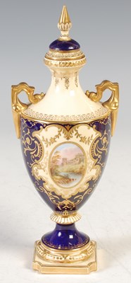 Lot 258 - A Coalport twin handled urn and cover, hand...