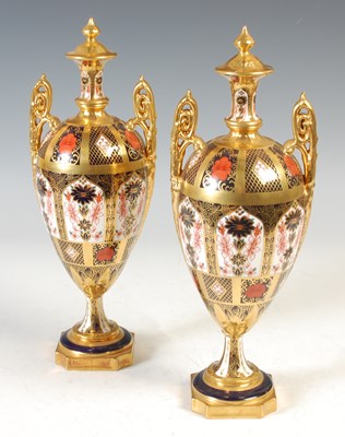 Lot 260 - A pair of Royal Crown Derby twin handled Imari...