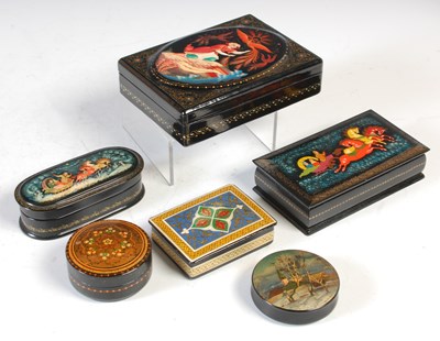 Lot 247 - A collection of six assorted Russian lacquered...