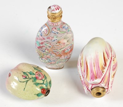 Lot 198 - A group of three Chinese Canton enamel snuff...