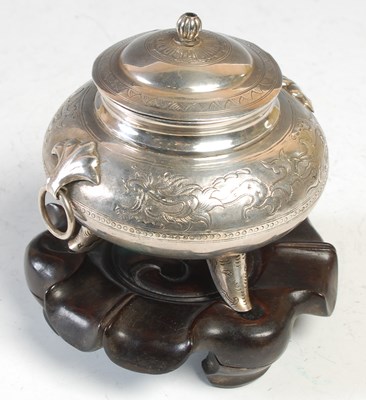 Lot 202 - A Chinese silver twin handled koro and cover,...