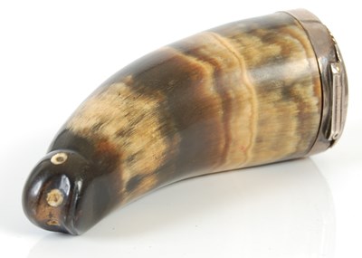 Lot 239 - A Scottish curved horn snuff mull with silver...