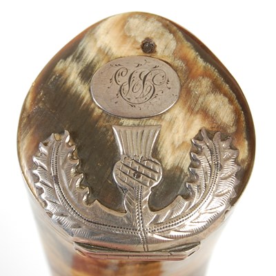 Lot 239 - A Scottish curved horn snuff mull with silver...