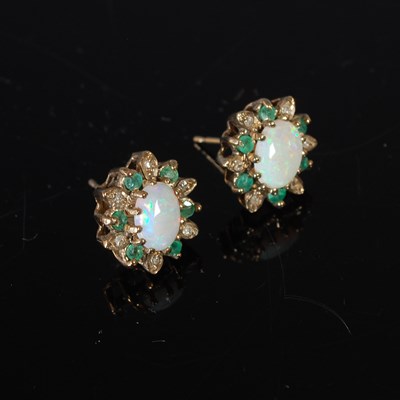 Lot 237 - A pair of 9ct gold opal diamond and emerald...