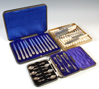 Lot 242 - A cased set of six Sheffield silver coffee...