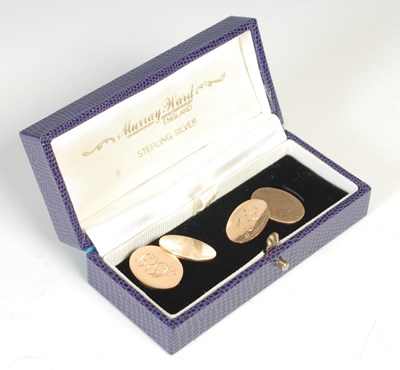 Lot 286 - A pair of 15ct gold oval cufflinks, engraved...