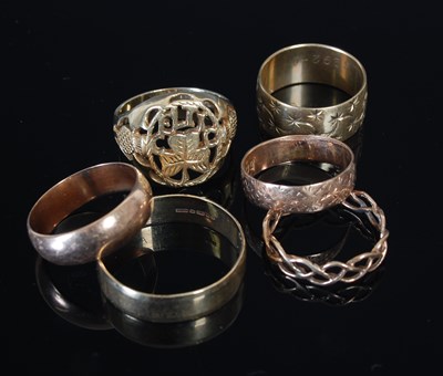 Lot 297 - Six assorted 9ct gold rings, gross weight 25g.