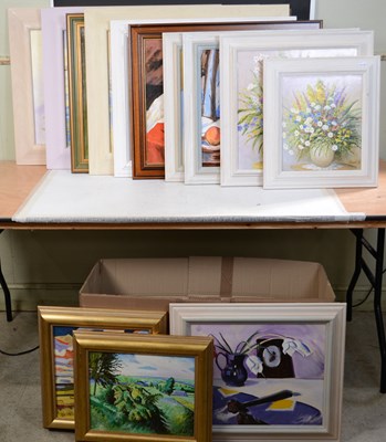 Lot 668 - Two boxes of assorted paintings, to include J....