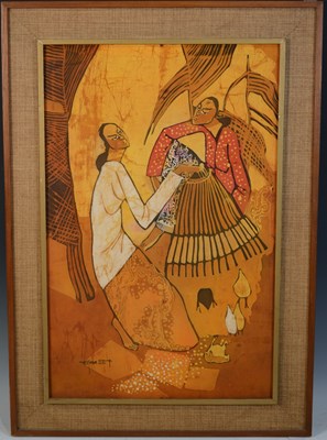 Lot 672 - A 20th century Batik silk depicting two...