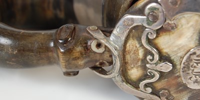 Lot 240 - A Scottish curly horn silver-mounted snuff...