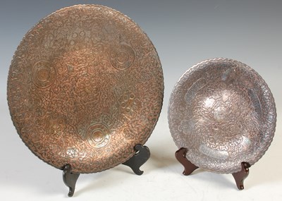Lot 452 - A Persian copper and white metal inlaid...