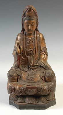 Lot 521 - A Chinese carved giltwood and polychrome...