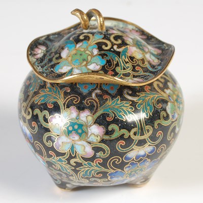 Lot 515 - A Chinese black ground cloisonne enamel jar...