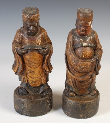 Lot 523 - A pair of antique Chinese carved giltwood and...